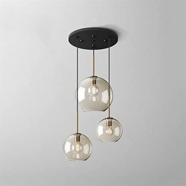 Imagem de Luminária pendente de vidro, luminária pendente retrô para mesa de jantar E27, lustre de vidro, luminária suspensa de 3 luzes para sala de jantar, quarto, sala de estar, ilha de cozinha (tam