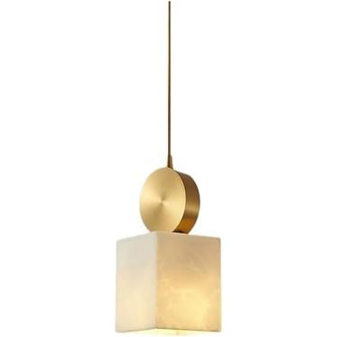 Imagem de Lustre quadrado estilo retrô, material de ferro e mármore, luz pendente compatível com ilha de cozinha, decoração moderna