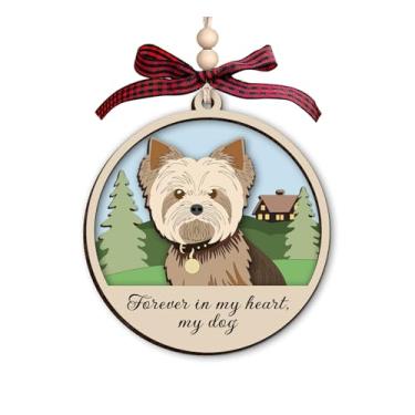 Imagem de Enfeite memorial Forever in My Heart Yorkshire Terrier - Decoração de árvore de Natal de madeira de 3 camadas - Ornamento rústico de férias em estilo fazenda - Ornamento de perda de animais de