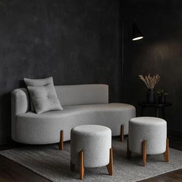 Imagem de Conjunto Sofá Curvo Orgânico + 02 Puff Luna Boucle Cinza Claro - Monta