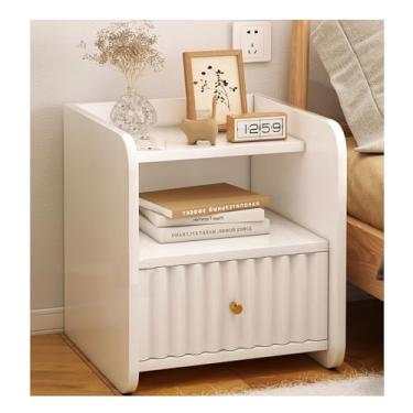 Imagem de MALUNHH Gaveta branca de cabeceira para quarto, mesa lateral moderna com prateleira de armazenamento aberta, móveis de cabeceira pequenos
