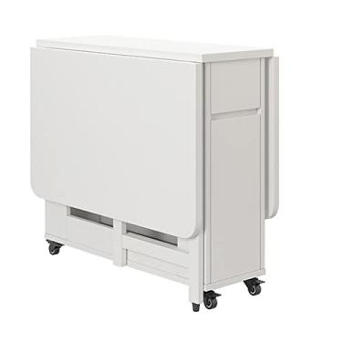 Imagem de Mesa de cozinha dobrável, mesa de jantar extensível, mesa de madeira maciça, mesa compacta dobrável para sala de jantar, para sala de estar, varanda, decoração de escritório em casa, branca (1,4