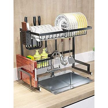 Imagem de CLLBANT Prateleira para pratos, prateleira para secar pratos, escorredor de pratos, escorredor de pratos, prateleira para lava-loiças, suporte para utensílios, organizador de talheres, prateleira para