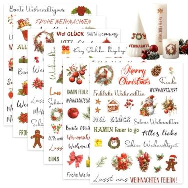 Imagem de Threetols Pacote com 6 velas tatuagens de Natal, velas de água, folha de Natal, véspera de Ano Novo, Natal, Advento, faça você mesmo, adesivos de vela para velas do advento e cerâmica