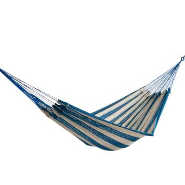 Imagem de La Casa de La Hamaca de rede maia tecida à mão - 100% algodão, uso interno e externo, artesanato artesanal premium do México (azul claro, grande)