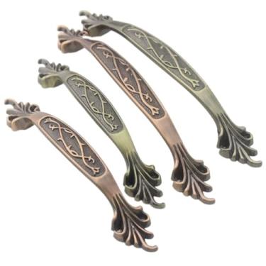 Imagem de CXYFQUUK Puxadores de móveis de liga de zinco, gaveta, guarda-roupa, armários de cozinha, armário, cômoda, puxadores de caixa de sapatos, puxador de porta pequeno, 2 peças (bronze vermelho 128 mm)