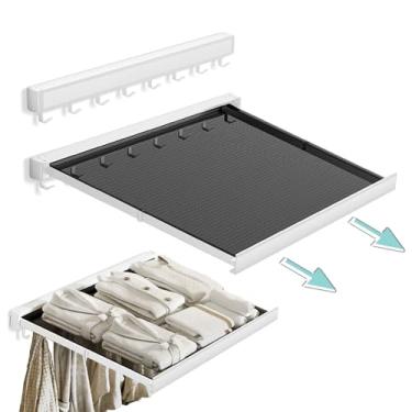 Imagem de LETINE Estante de secagem montado na parede: rack de secagem de roupas internas retrátil - moldura de liga de alumínio com superfície de malha macia. Estante de lavanderia e prateleira de temperatura