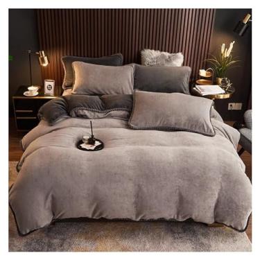 Imagem de 4 peças de capa de edredom de flanela lisa e quente para o inverno, super macia, aconchegante, conjunto de lençol de cama com tecido doméstico (3 solteiros)
