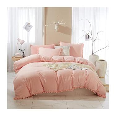 Imagem de Capa de edredom franja guarnição estilo Deisgn conjunto de roupa de cama borlas bolas de pelo conjunto de capa de cama macio king size capa de edredom casal (cor: J-1, Tamanho: King conjunto de 3