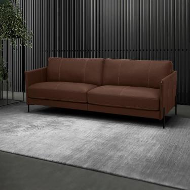 Imagem de Sofá Decorativo Karine 3 Lugares Sala de estar 240cm Pés em Aço Couro Marrom Chocolate G88 - Gran Belo
