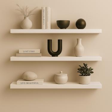 Imagem de Prateleira Madeira Flutuante Multiuso Kit 3 68x20 Luara Branco L06 - D'Rossi