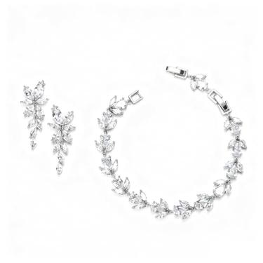 Imagem de UDYLGOON Elegante conjunto de joias de dama de honra, dama de honra, casamento, formatura, brincos com pingente de zircônia cúbica, conjunto de pulseira de tênis para mulheres, one size, Cobre