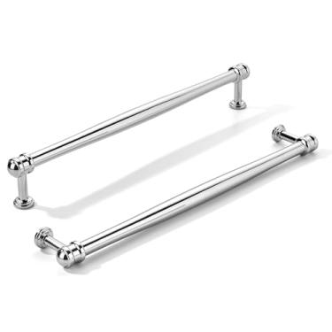 Imagem de khtumeware Pacote com 2 puxadores de armário cromados polidos centrais de 10 polegadas (256 mm), alça sólida para armário de cozinha resistente, ferragens de armário para penteadeira, puxador de