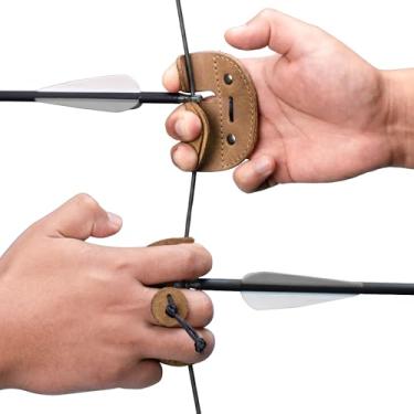 Imagem de Hide & Drink, Aba de dedo para tiro com arco, proteção para arcos recurvos, protetor de dedo, equipamento de treino de tiro esportivo e ao ar livre, couro de flor integral, feito à mão, mogno de malte