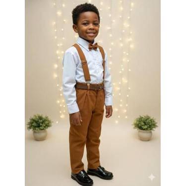 Imagem de Conjunto Vitor Suspensório Marrom Teddy para Crianças - Fabuloso Ateli