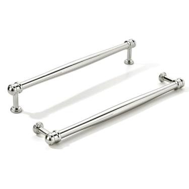 Imagem de khtumeware Pacote com 2 puxadores de armário de níquel polido central de 8 polegadas (203 mm), alça sólida para armário de cozinha resistente, ferragens de armário para penteadeira, puxador de