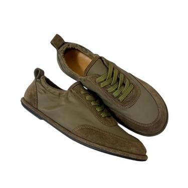 Imagem de Tênis moderno vintage de couro legítimo com cores contrastantes, confortáveis, sapatos casuais minimalistas, Verde militar, 38
