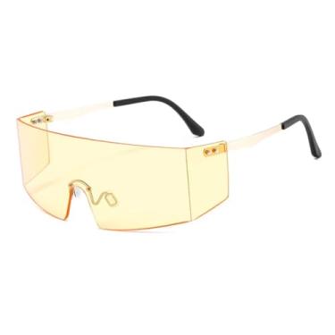 Imagem de HCPIHF Óculos de sol sem aro da moda, feminino, masculino, grande, plano, grande, espelhado, UV400 (C5 dourado-amarelo)