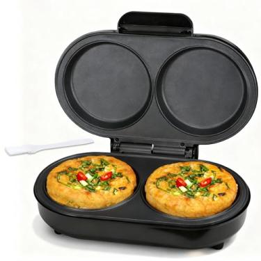 Imagem de FineMade Omeleteira Elétrica, Frigideira Antiaderente Para Omeletes, Omeleteiras Duplas Com 2 Ranhuras Redondas De 11 Cm, Máquina Para Fazer Mordidas De Ovos, Frigideira Dupla Elétrica Para Ovos, M