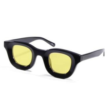 Imagem de HCHES Óculos de sol redondos masculinos e femininos, vazados, grossos, de acetato (preto e amarelo)