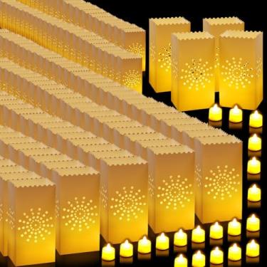 Imagem de Retisee Conjunto de 50 luminárias, saco plástico com velas sem chama, luzes de chá de LED de Natal com bolsa reutilizável para decoração de festa de Ação de Graças de aniversário, casamento, Halloween