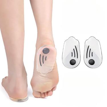 Imagem de 2 palmilhas ortopédicas de silicone com salto medial e lateral, palmilha para aumento de altura para pronação corretiva, supinação, corretiva de perna tipo O/X para homens e mulheres (transparente M)