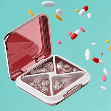 Imagem de Caixa de comprimidos compacta, estojo de comprimidos elegante – organizador prático de pílulas, à prova d'água e portátil, organizador de medicamentos para viagem, suporte para vitaminas (rosa