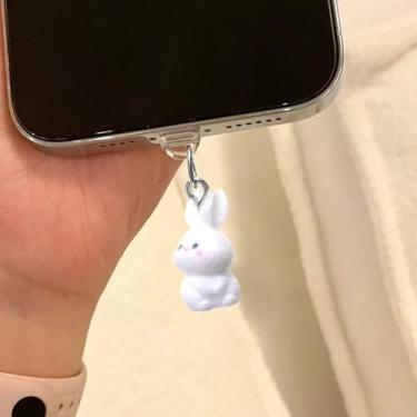 Imagem de Plugue de poeira de porta de carregamento tipo C para celular, pingente de coelho faça você mesmo, para tablet Samsung Huawei, porta USB-C, capa antipoeira, branca