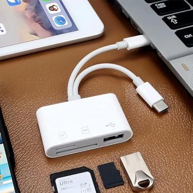 Imagem de Leitor de cartão SD para iPhone iPad, para adaptador Lightning para USB-C com dois compartimentos e porta USB, cartões de memória para câmeras, leitor digital para Mac, MacBook Pro/Air/Mini laptop