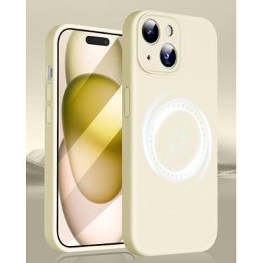 Imagem de Capa magnética para iPhone 15 Plus, [proteção total da câmera] Capa protetora fina de silicone líquido à prova de choque com forro de microfibra antiarranhões para iPhone 15 Plus. (Pedra)