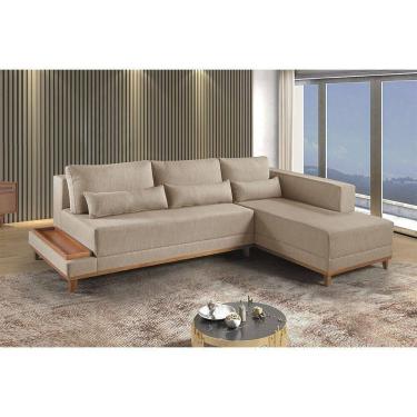 Imagem de Sofá De Canto 4 Lugares Com Chaise M-174 Estofados Martins Linho Bege