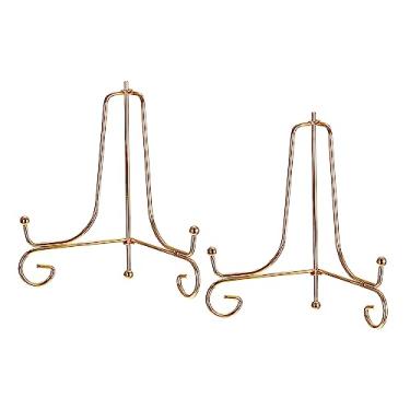Imagem de Suporte de placa para exibição, 2 peças, suporte de placa decorativa de ferro, cavalete de metal, suporte dobrável para moldura de foto, dourado