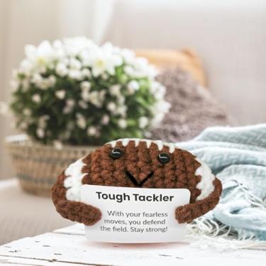 Imagem de Bola de futebol de crochê feita à mão positiva, adequada como um mini presente de fã para mulheres, homens e amantes de futebol, adequada para sala de estar, quarto, cozinha, estante de livros