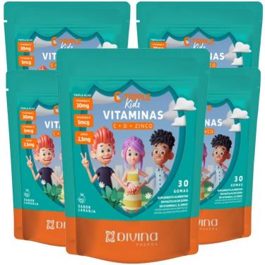 Imagem de COMBO 5 C-TRIPLE KIDS VITAMINAS C + D + ZINCO 30 GOMAS CADA TOTAL 150 GOMAS LARANJA – DIVINA-Unissex