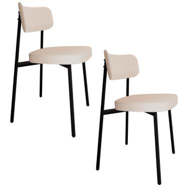 Imagem de Cadeira De Jantar Estofada Kit 2 Ella M25 Linho Palha - Mpozenato