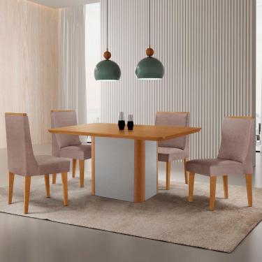 Imagem de Mesa De Jantar Isadora 120cm Tampo Mdf Laminado Linho Capuccino Naturale Off White
