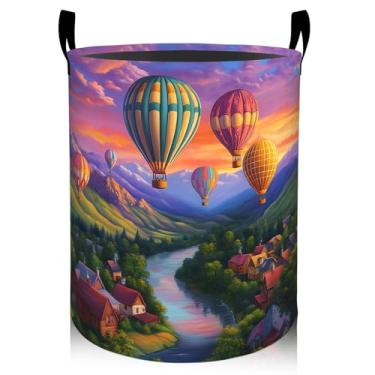 Imagem de Cesto de roupa suja colorido vale de balão de ar quente 50 x 40 cm, organizador de cesto de roupa suja dobrável à prova d'água, cesto de armazenamento de brinquedos para dormitório, berçário