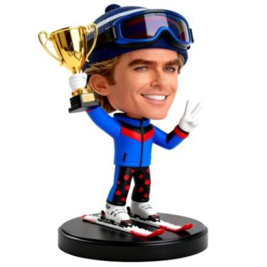 Imagem de Bobblehead de campeão de esqui com troféu – Estatueta personalizada de esportes de inverno para entusiastas de esqui, campeões e colecionadores, personaliza bobbleheads/desktop/ornamentos de carro com