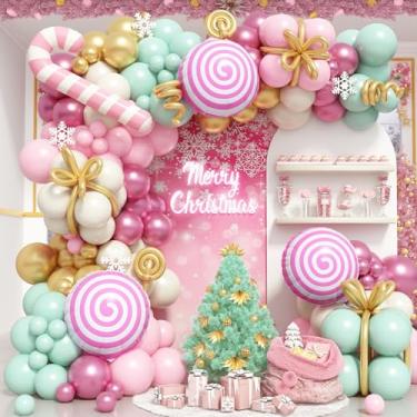 Imagem de Froova Christmas Balloon Garland Arch Kit Nutcracker Pastel Pink Green Gold Latex Balloons Candy Cane Foil Balloons for Pink Candyland Christmas Decor Pastel Xmas Baby Shower Holiday Birthday Party