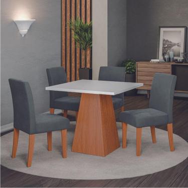 Imagem de Conjunto Sala De Jantar Mesa Trento Quadrada 4 Cadeiras Trieste Dobuê Madeirado Grafite