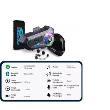 Imagem de Fone Ouvido Capacete Bluetooth V10 RGB Sem Fio Prova D'água - XF