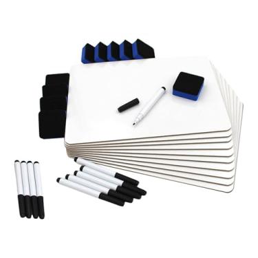 Imagem de Milageto Conjunto de 10 quadros brancos de mesa com apagamento a seco, dupla face, com 10 apagadores e marcadores para anotações escolares, memorandos e