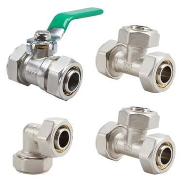 Imagem de RUHUALIFE Conexões de sistema de tubulação de ar comprimido de 0,9 cm, válvula de fechamento, encaixe de cotovelo, 2 peças de encaixes em T para sistema de ar rápido encaixe de linha de loja/garagem