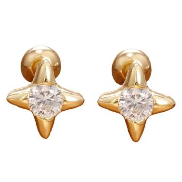 Imagem de Niaspi Brincos de cartilagem de estrela de quatro pontas minúsculos para mulheres e homens, aço inoxidável, strass, estrelas, concha, hélice, tragus, piercing, Small, Aço inoxidável Strass, Sem pedra