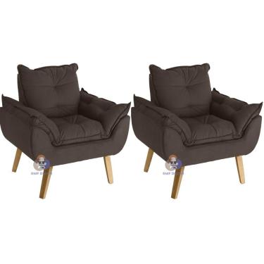 Imagem de Kit 02 Poltrona Decorativa Opala Suede Marrom Smf Decor