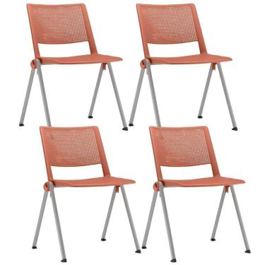 Imagem de Kit 04 Cadeiras Empilhável Fixa Lift F02 Base Aço Cinza Laranja - Lyam Decor