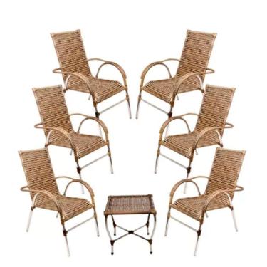 Imagem de Jogo 6 Cadeiras E Mesa Vênus Para Area Externa Trama Capuccino