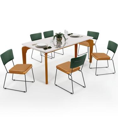 Imagem de Mesa 160cm Off White E 6 Cadeiras Facto Verde Musgo Whisky