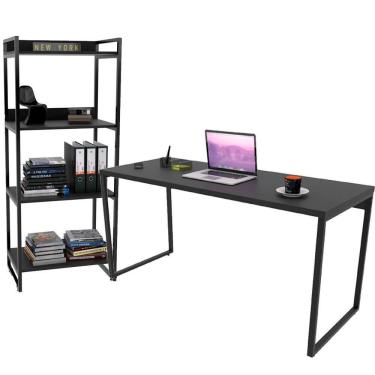 Imagem de Kit Mesa Para Escritório Com Estante 150 Cm Preto Onix