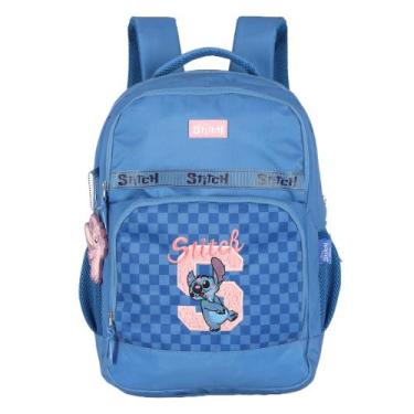 Imagem de Mochila de Costas Stitch Beijos Quadriculado Azul UP4YOU MS50051 Lança